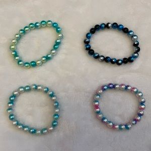 4 faux pearl handmade beaded bracelets lot
